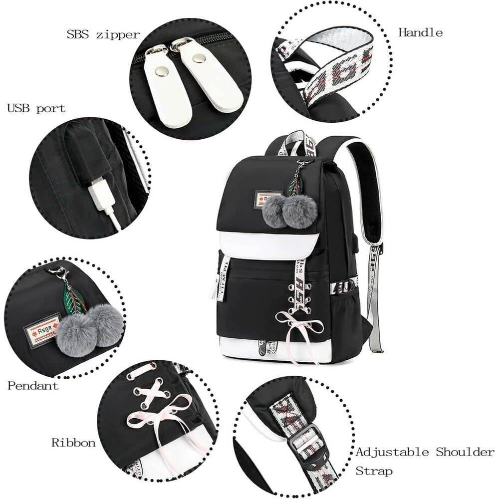 Stylish Water-Resistant Nylon Backpack for Girls, Teens & Young Women - Picture 3 of 6